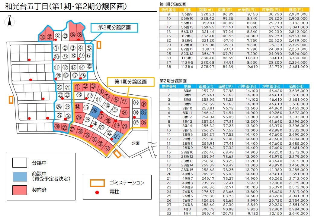 和光台五丁目分譲区画・価格表